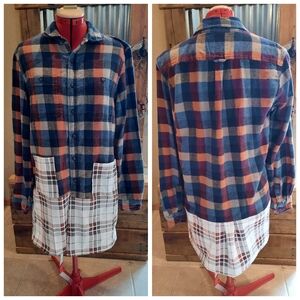 Plaid flannel shacket S-M upcycled shirt coat duster original